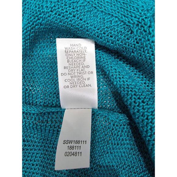 J. Jill Aqua Blue Open Knit linen Face Long Cardigan Sweater Pockets XL A003265 - Picture 4 of 10